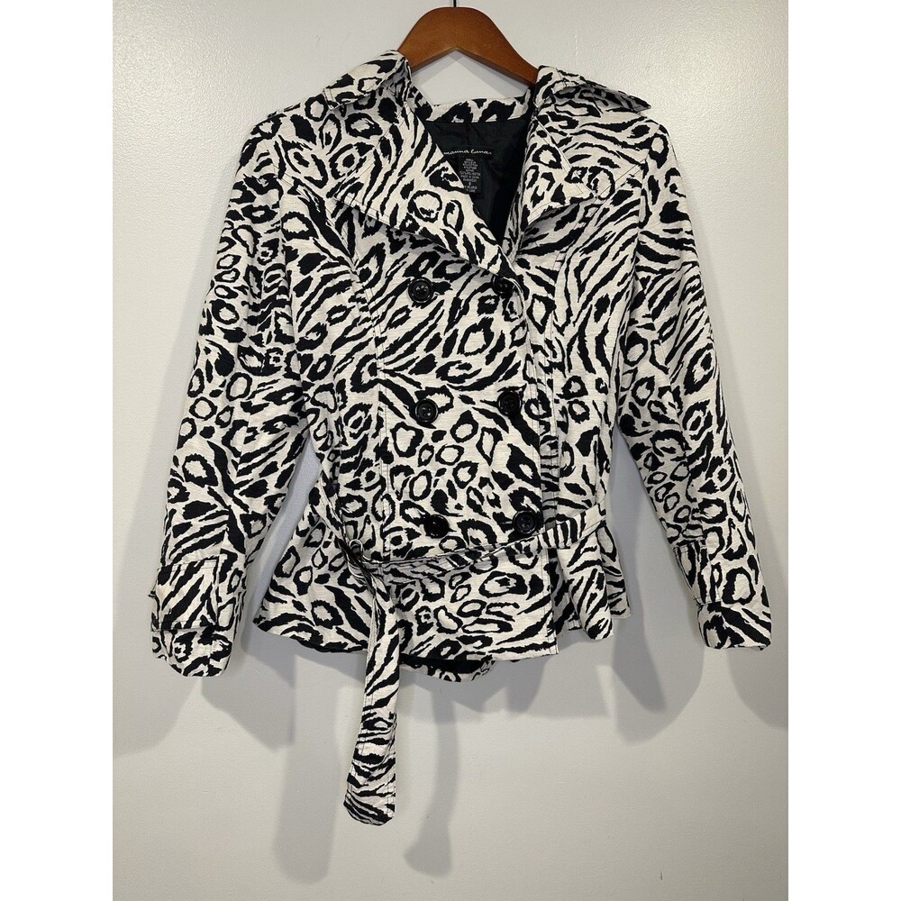 Marina Luna Womens Black‎ And White Animal Print JacketSize S Trendy Casual